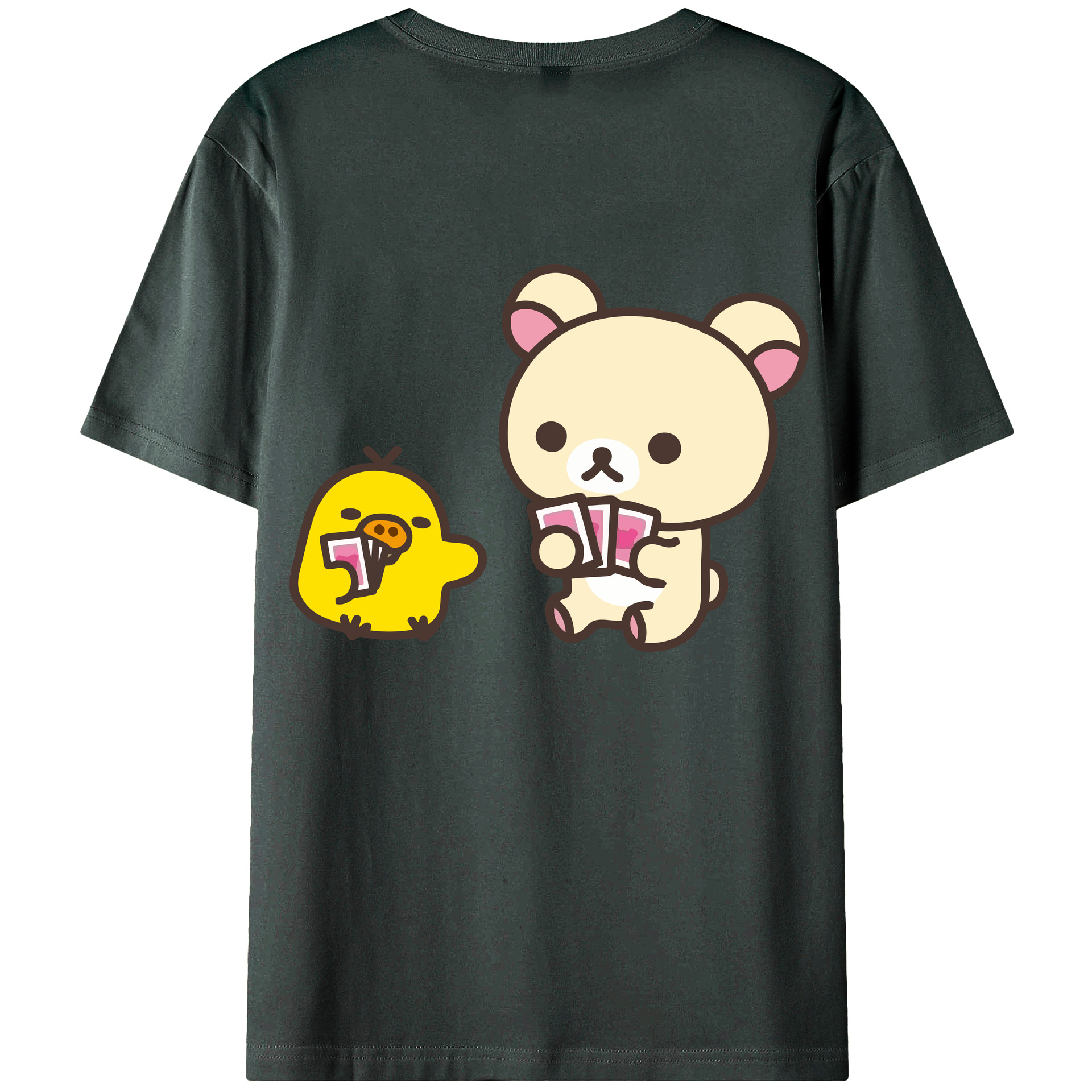 （画像用） リラックマ リラックマ キイロイトリ Rilakkuma Korilakkuma Kiiroitori 綿100％ メンズ半袖Tシャツ（バックプリント） 通気性